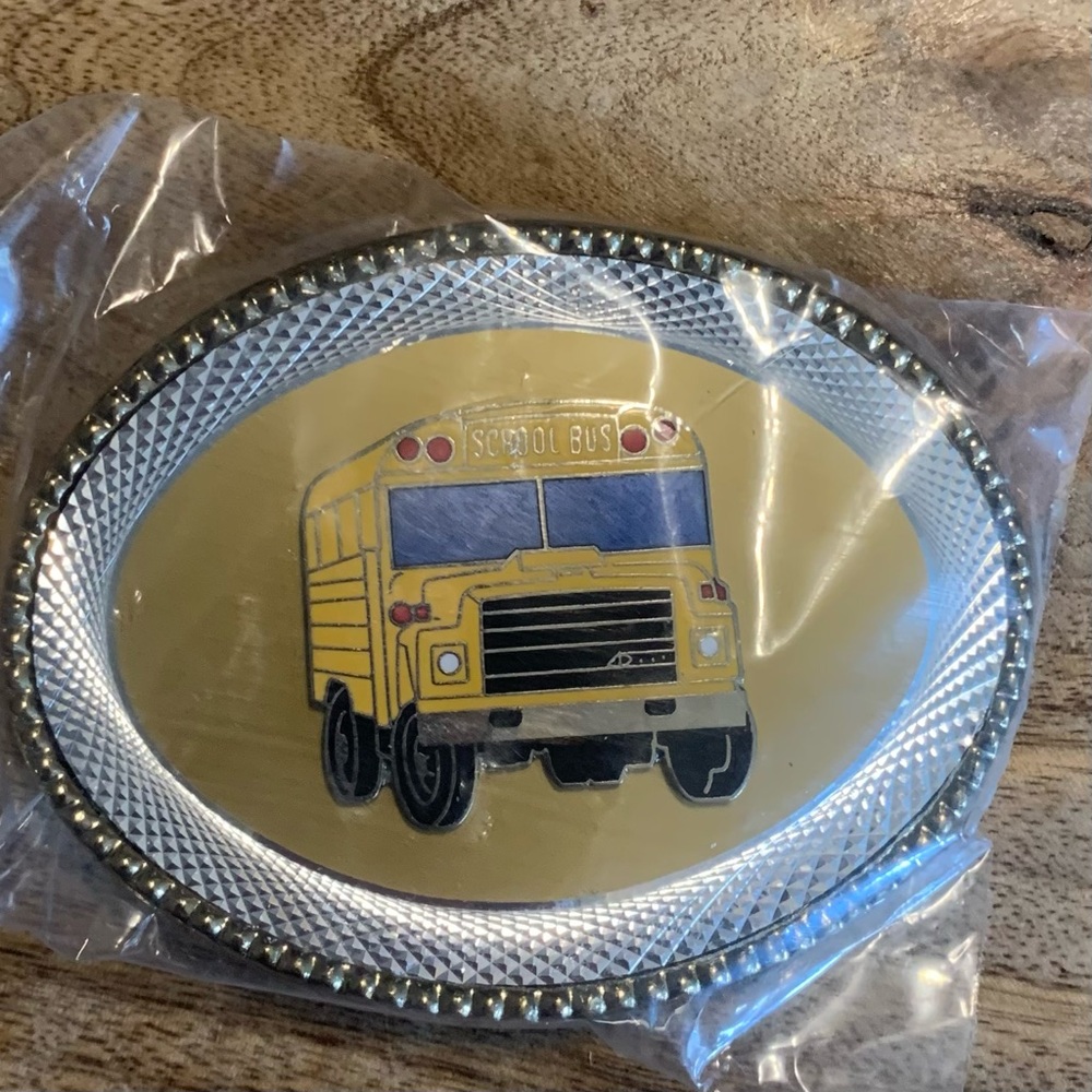 school bus belt buckle, made in USA